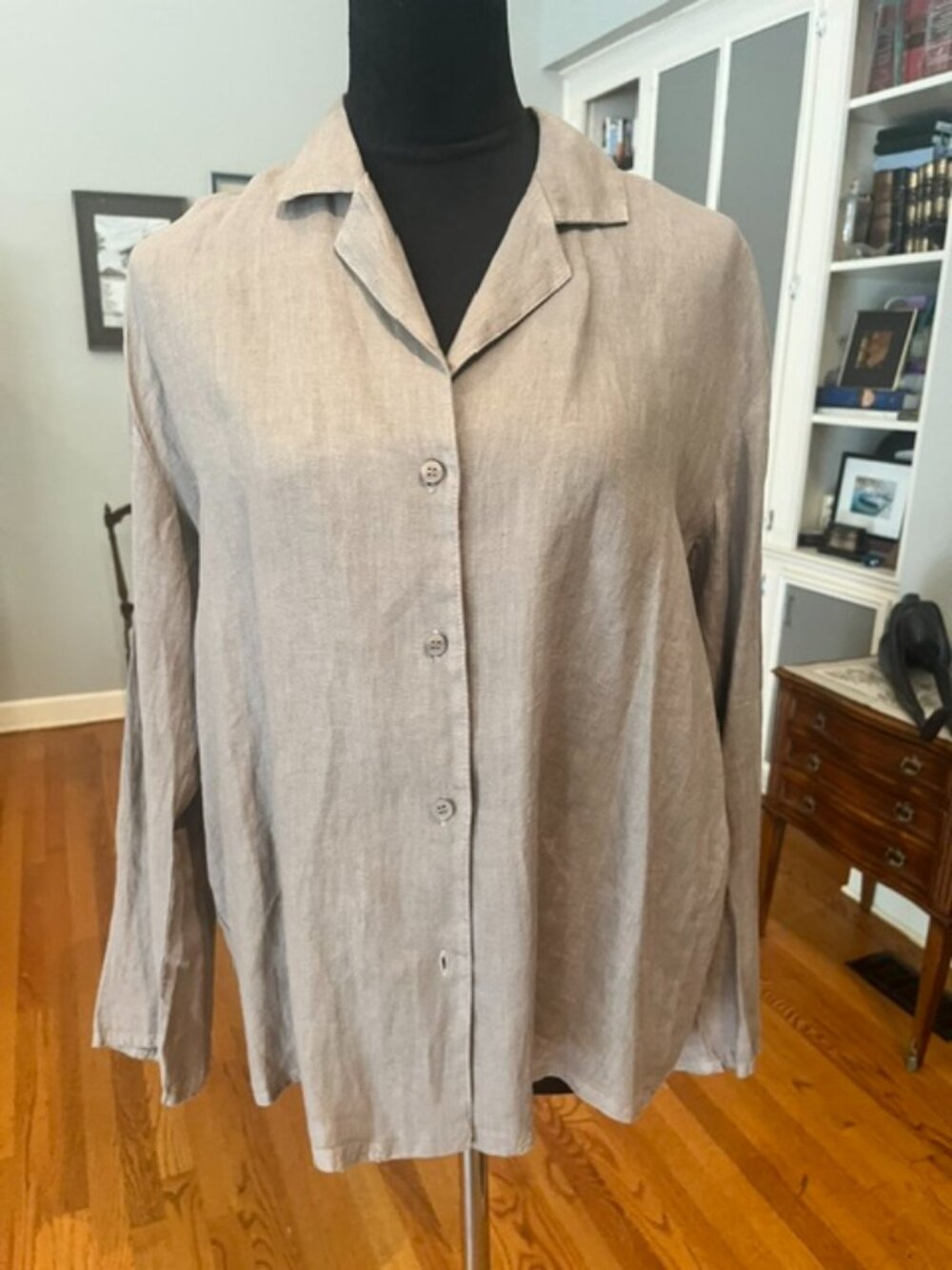 Zara 100% Linen Camp Collar Shirt Taupe Long Sleeve Size S NWOT